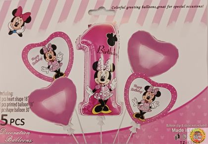 Комплект Балони фолио Мини HB 1година розово /5 броя