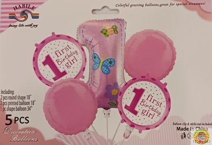Комплект Балони фолио 1-ви РД момиче розово /5 броя