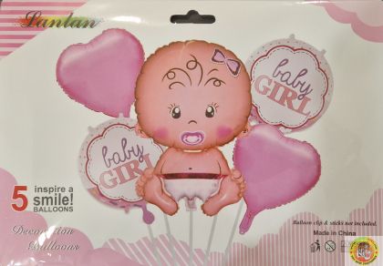 Комплект Балони фолио Baby Girl розово /5 броя