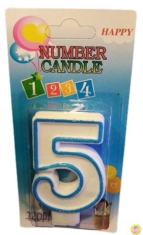 Свещичка със син контур цифра - №5, 1 брой