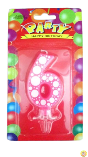 Свещичка за рожден ден-розова на точки- 6