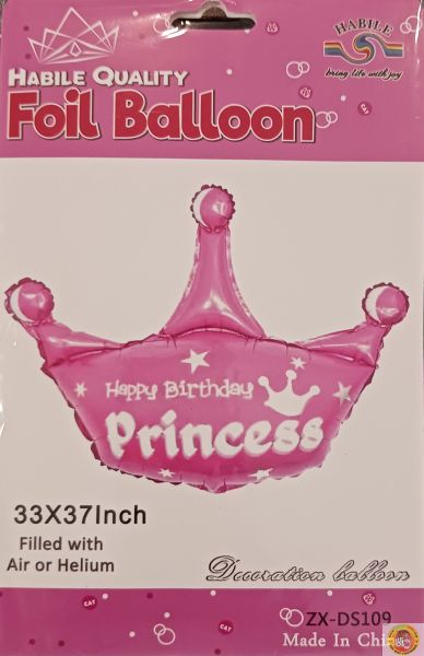 Балон фолио Корона Happy Birthday Princess розова