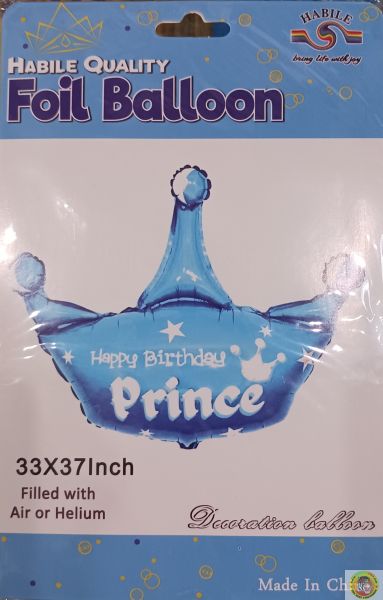 Балон фолио Корона Happy Birthday Prince синя