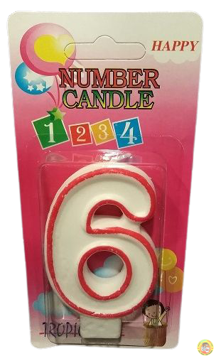 Свещичка с червен контур цифра - №6, 1 брой