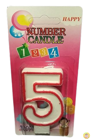 Свещичка с червен контур цифра - №5, 1 брой