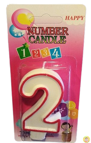 Свещичка с червен контур цифра - №2, 1 брой