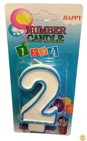 Свещичка със син контур цифра - №2, 1 брой