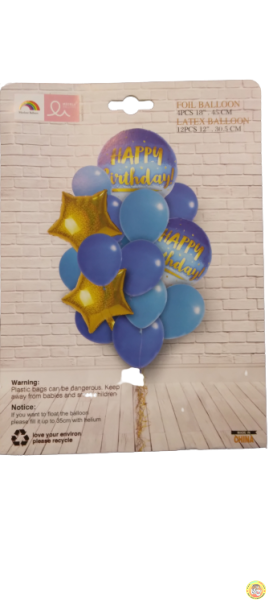 Комплект балони фолио и латекс, сини Happy byrthday /16 броя/